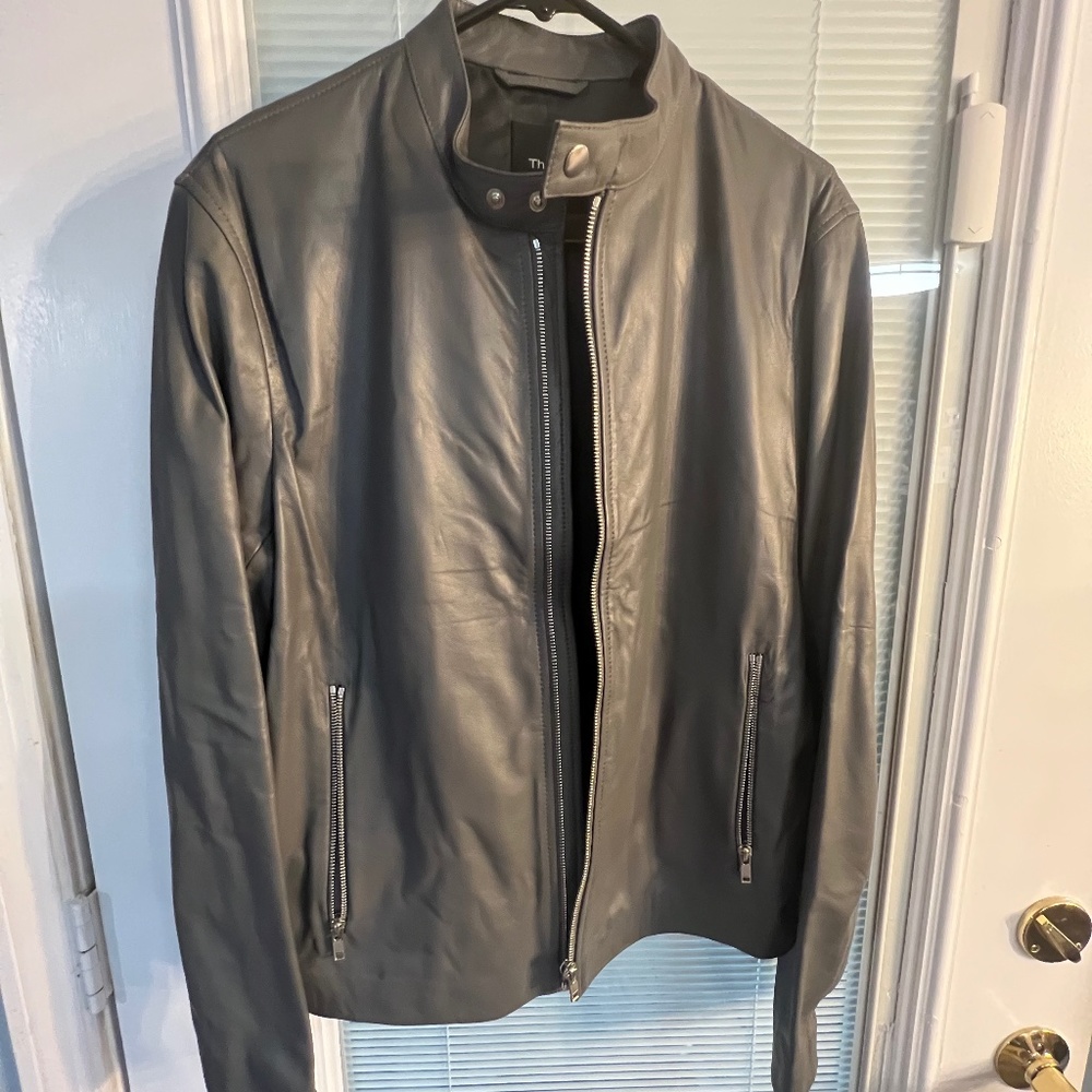 theory leather jacket small men